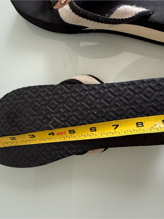 Tory Burch Black and Cream Canvas Strap Men’s Flip Flops with Gold Logo